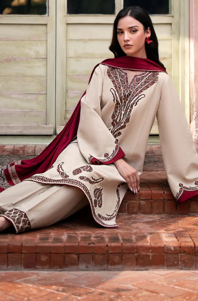 Embroidered Dhanak Unstitched 3PC Set | FS3043