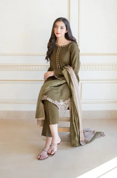 Embroidered Dhanak Unstitched 3PC Set | FS3019