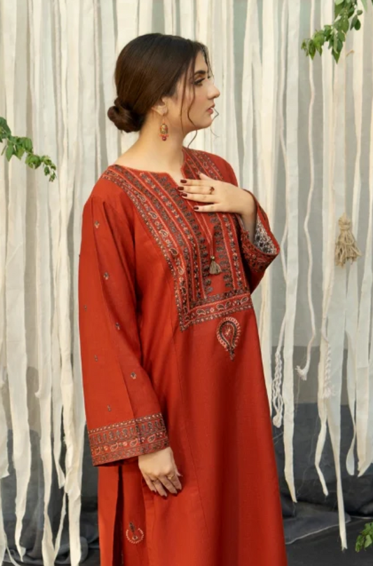 Embroidered Dhanak Unstitched 3PC Set | RJ6066