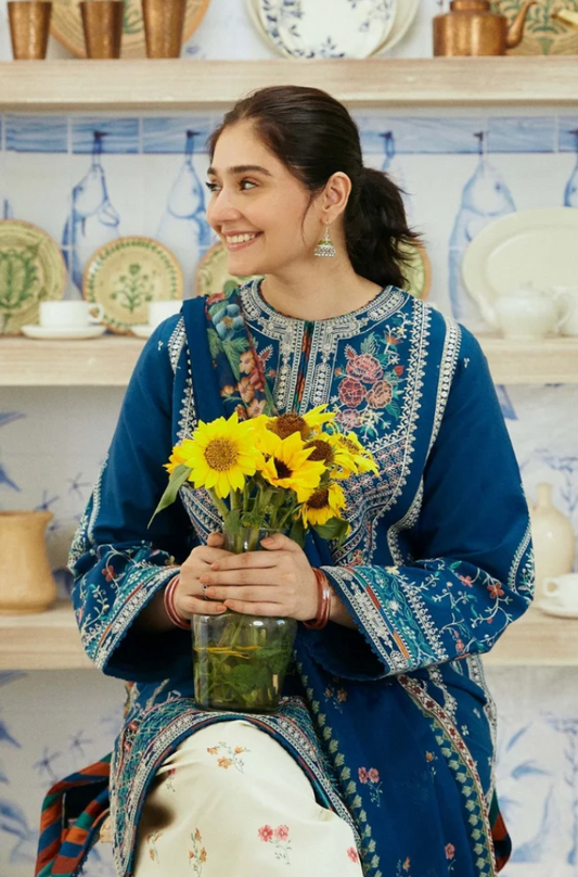 Embroidered Dhanak Unstitched 3PC Set | FS3046