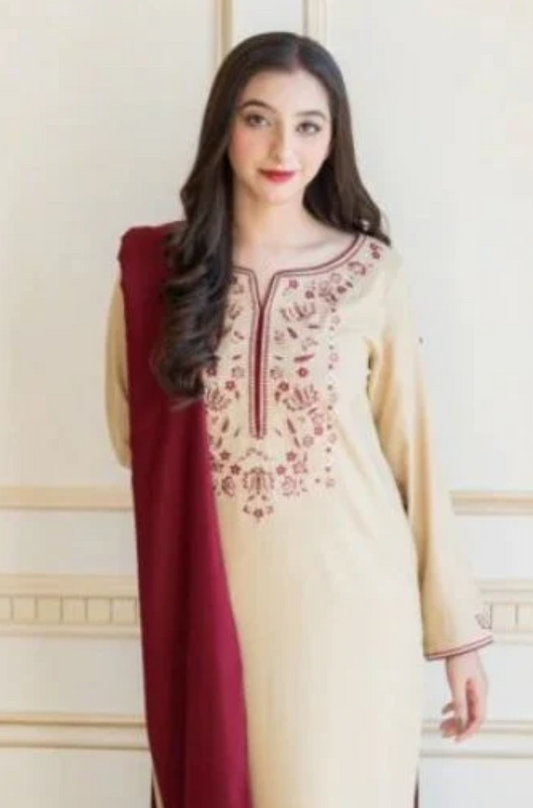 Embroidered Dhanak Unstitched 3PC Set | FS3020