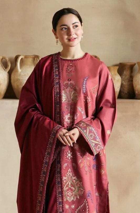 Embroidered Dhanak Unstitched 3PC Set | RF1129