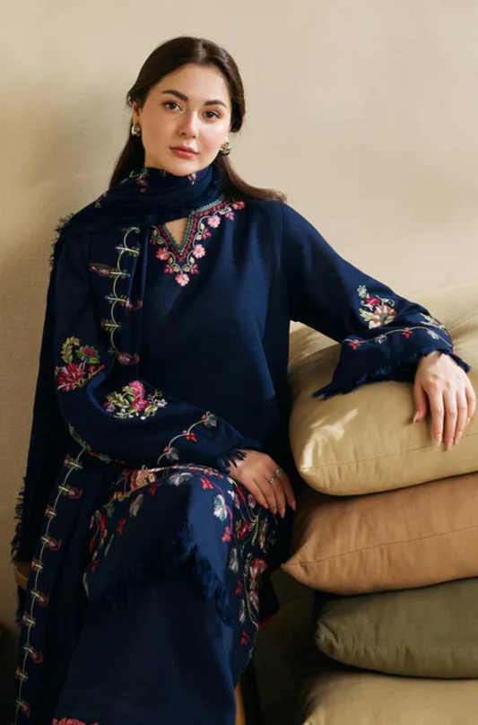 Embroidered Dhanak Unstitched 3PC Set | FS3040