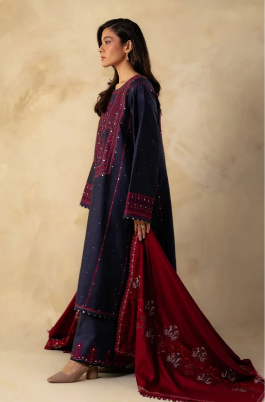 Embroidered Dhanak Unstitched 3PC Set | FS3039