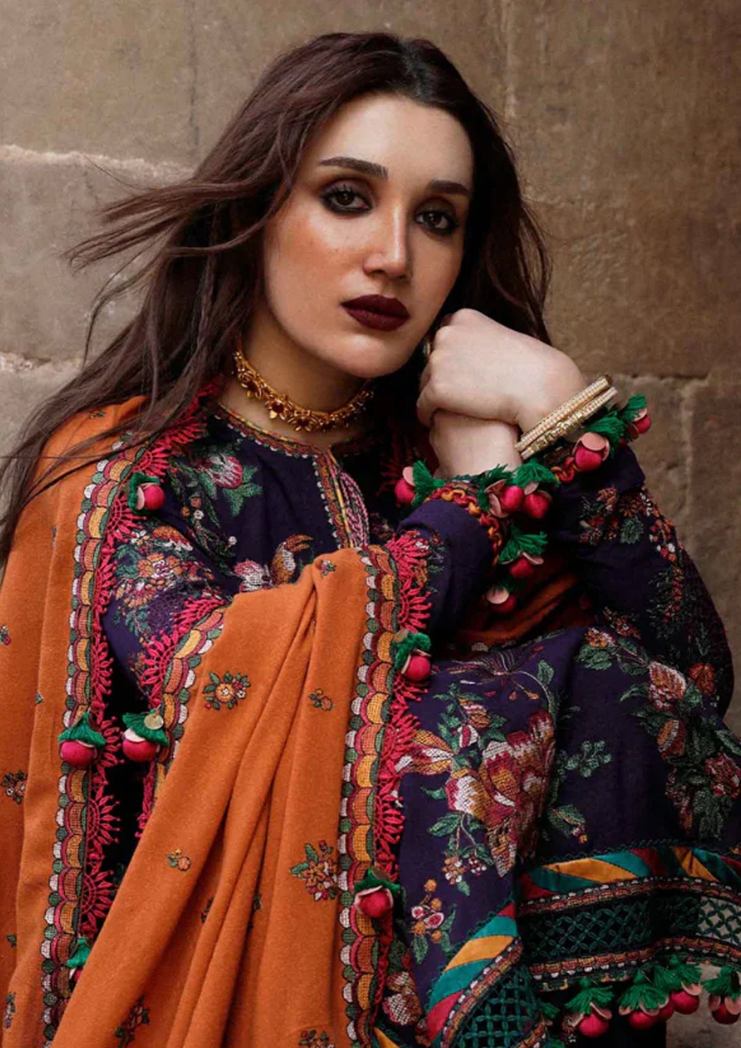 Embroidered Dhanak Unstitched 3PC Set | RJ6020