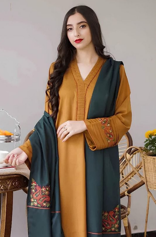 Embroidered Dhanak Unstitched 3PC Set | FS3021