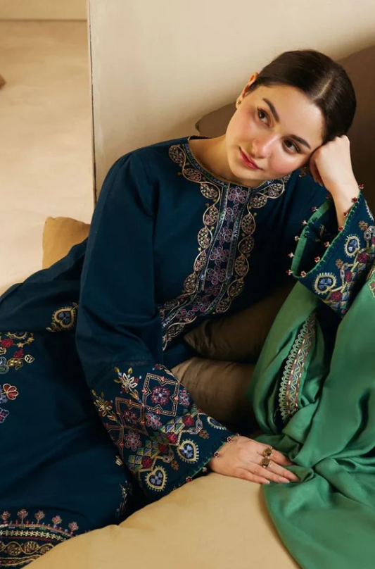 Embroidered Dhanak Unstitched 3PC Set | FS3034