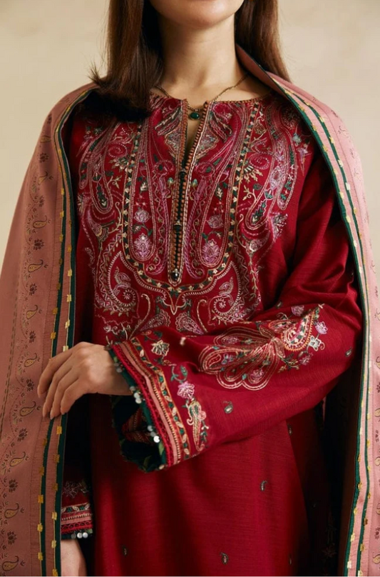 Embroidered Dhanak Unstitched 3PC Set | FS3035