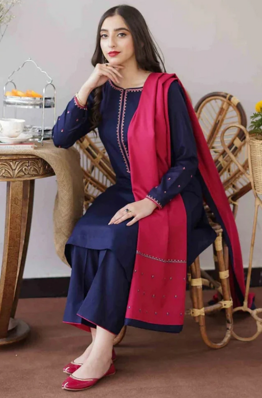 Embroidered Dhanak Unstitched 3PC Set | RF1157