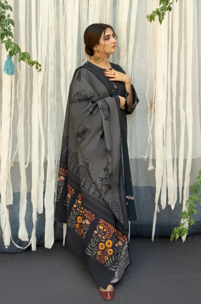 Embroidered Dhanak Unstitched 3PC Set | RF1131