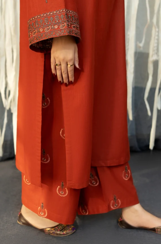 Embroidered Dhanak Unstitched 3PC Set | RJ6066