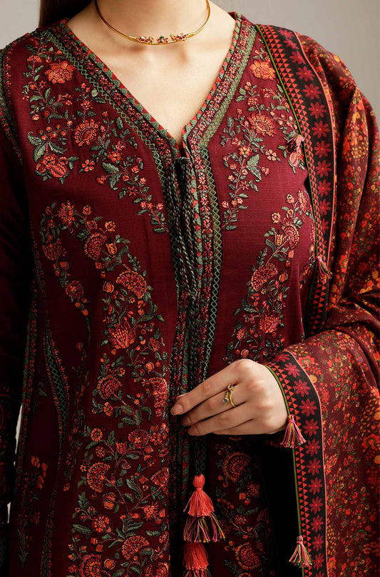 Embroidered Dhanak Unstitched 3PC Set | RJ6062