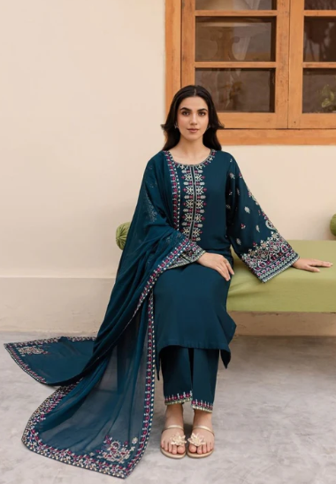 Embroidered Dhanak Unstitched 3PC Set | FS3041