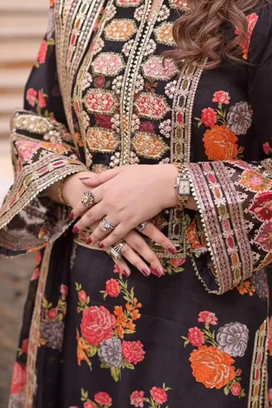 Embroidered Silk Unstitched 3PC Set | FS3089