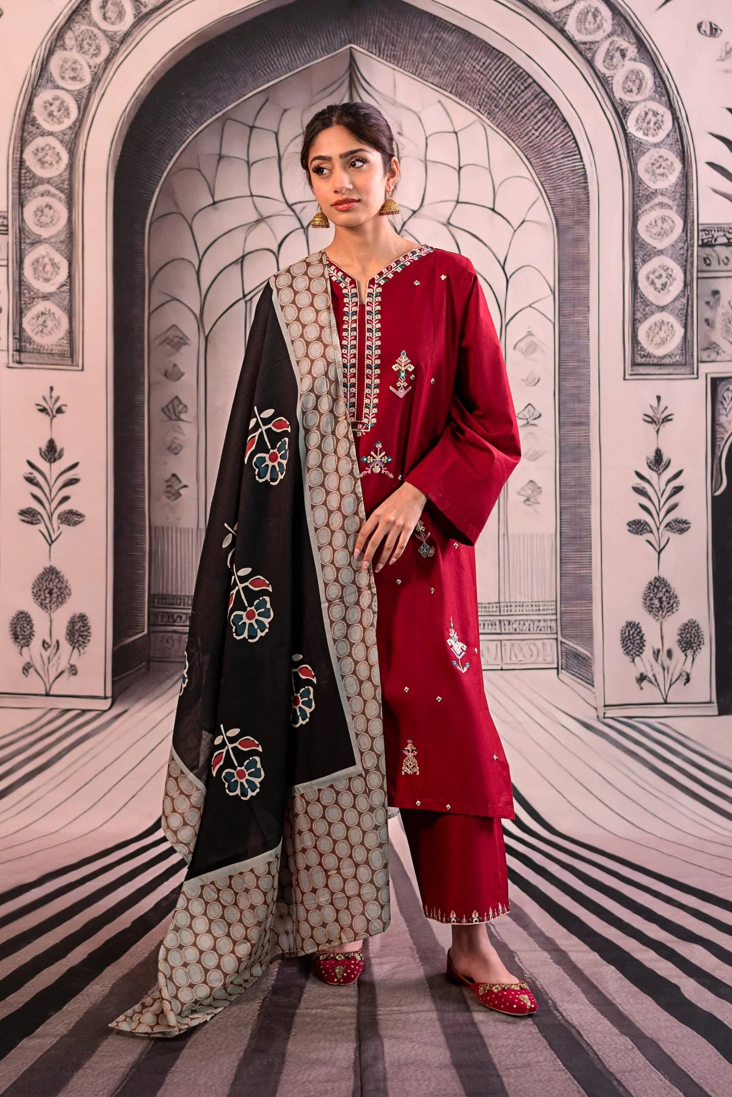 Embroidered Dhanak Unstitched 3PC Set | FS3013