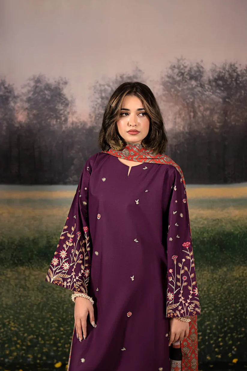 Embroidered Dhanak Unstitched 3PC Set | FS3011