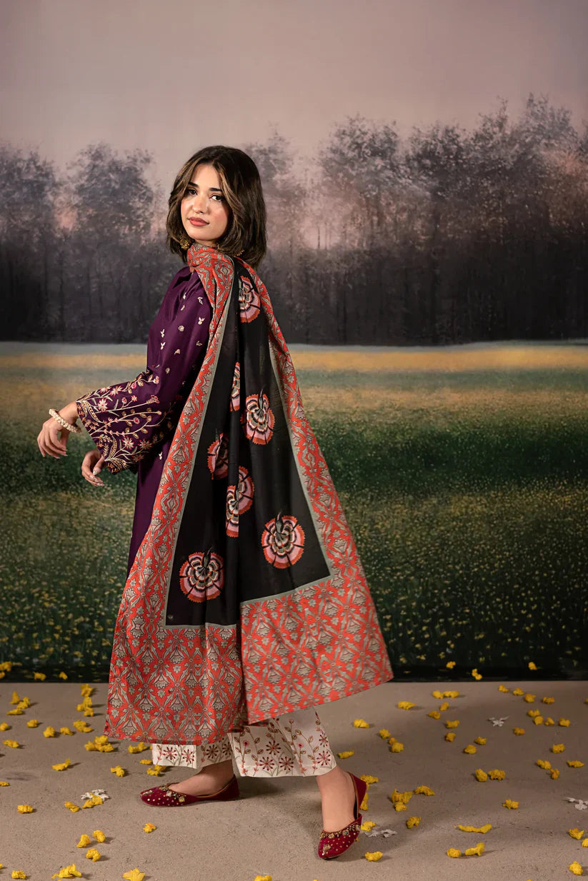 Embroidered Dhanak Unstitched 3PC Set | FS3011