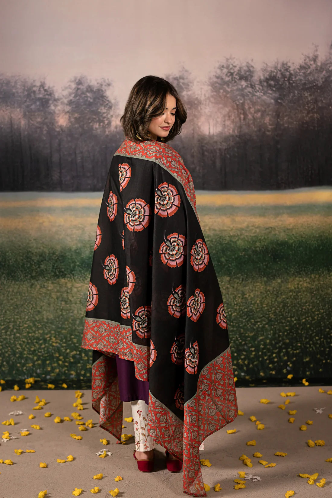 Embroidered Dhanak Unstitched 3PC Set | FS3011