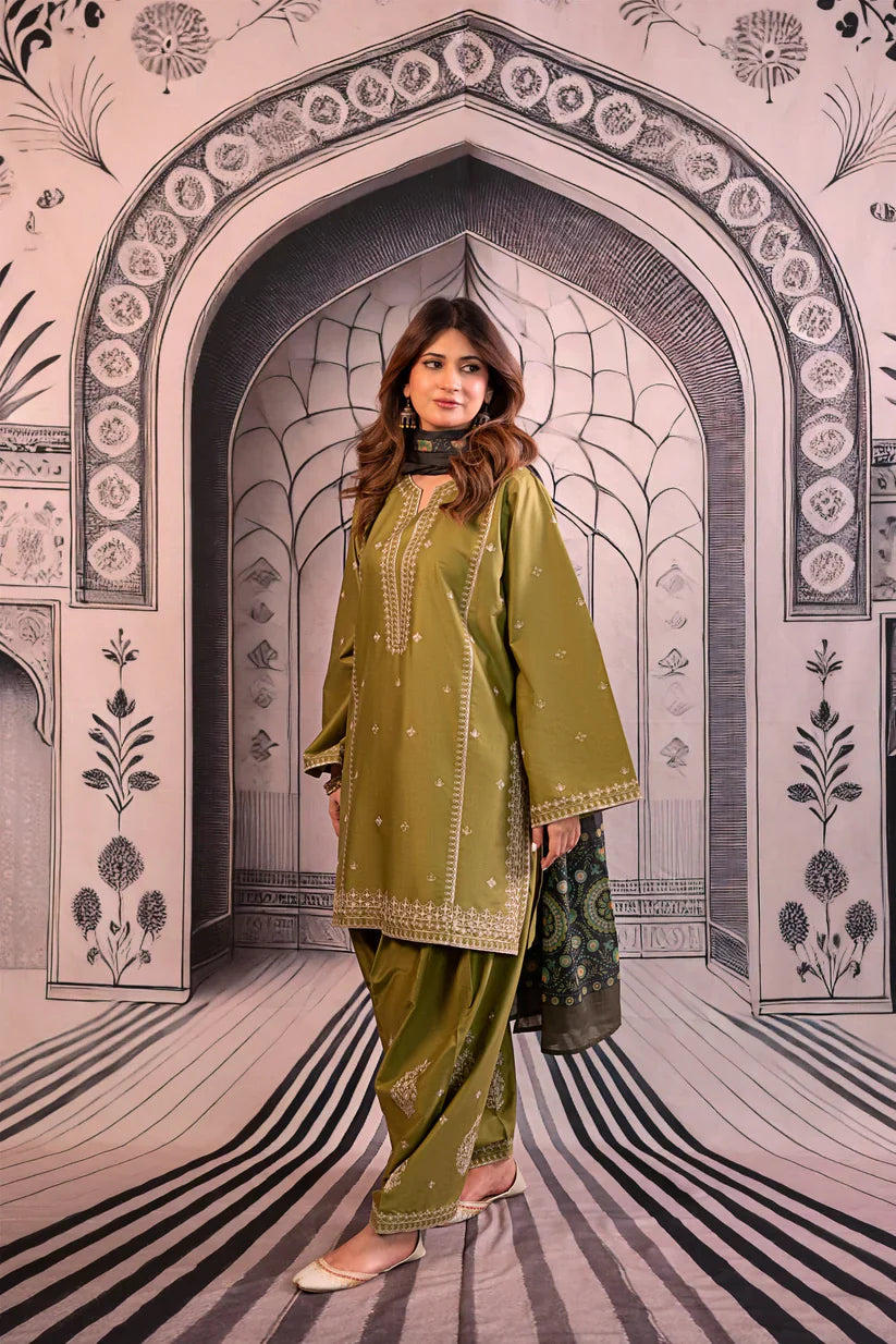 Embroidered Dhanak Unstitched 3PC Set | FS3012
