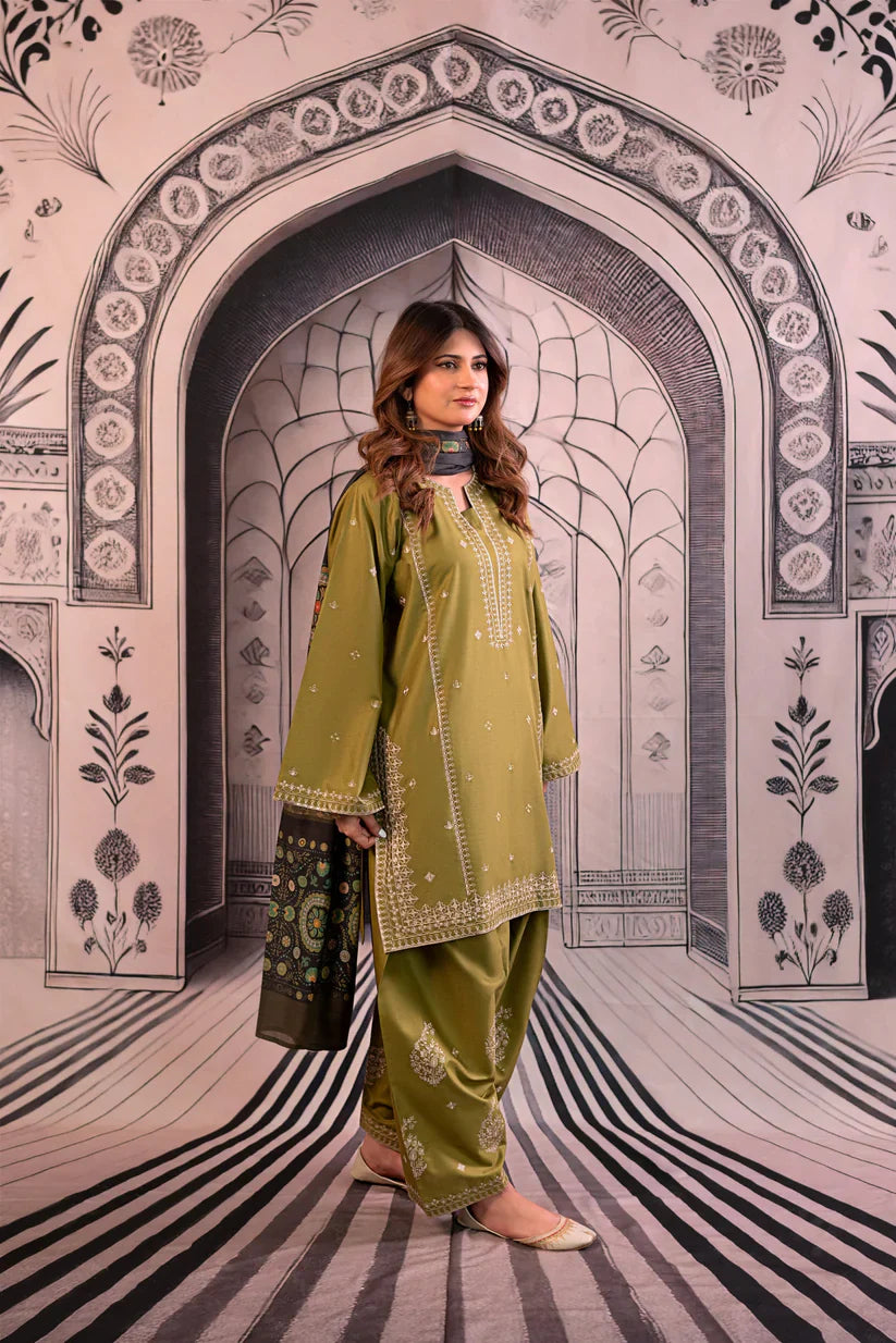 Embroidered Dhanak Unstitched 3PC Set | FS3012