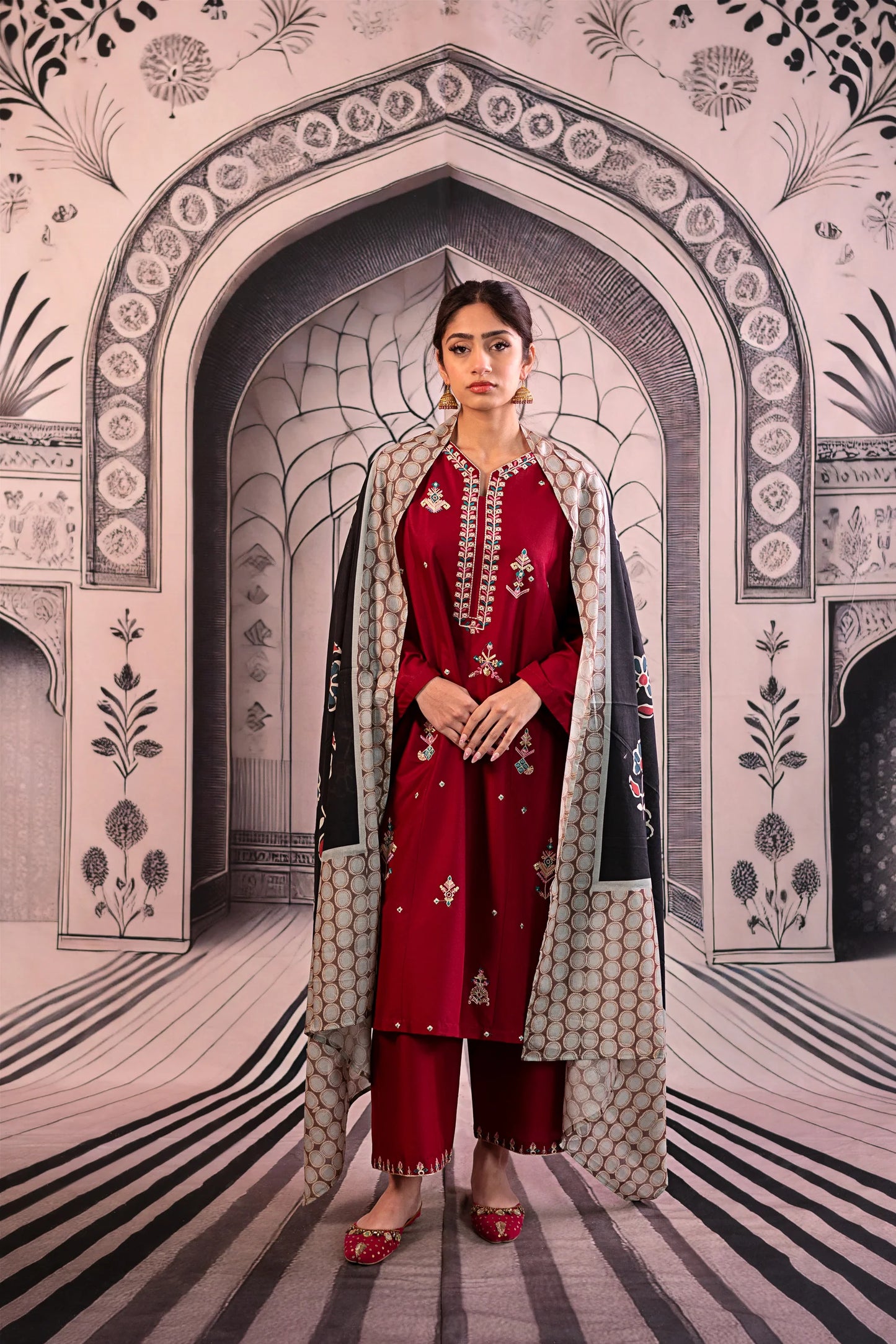 Embroidered Dhanak Unstitched 3PC Set | FS3013