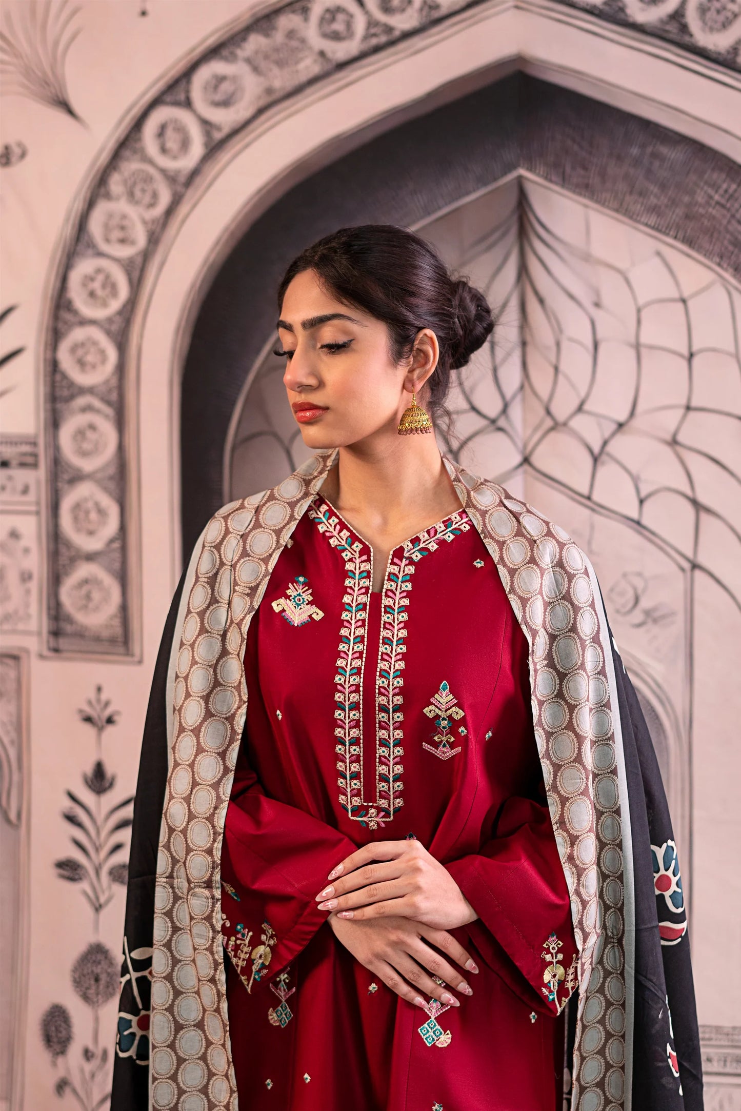 Embroidered Dhanak Unstitched 3PC Set | FS3013