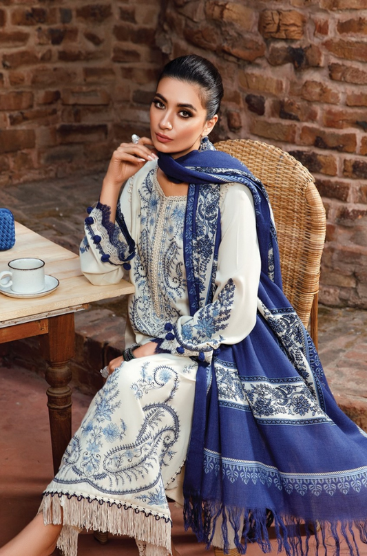 Embroidered Dhanak Unstitched 3PC Set | RJ6064