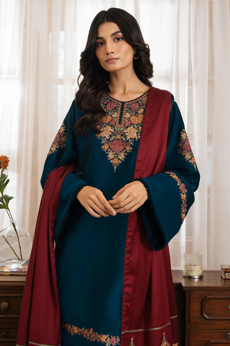 Embroidered Dhanak Unstitched 3PC Set | FS3063