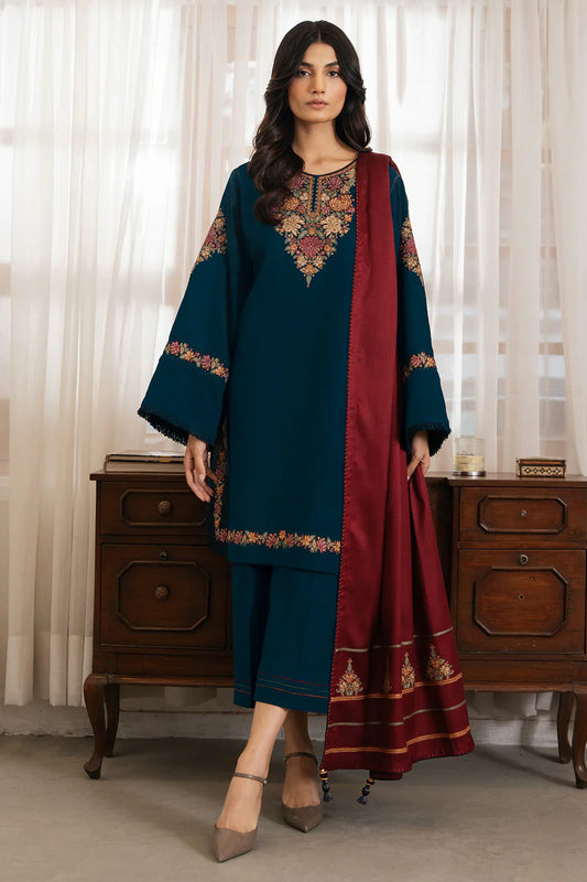 Embroidered Dhanak Unstitched 3PC Set | FS3063