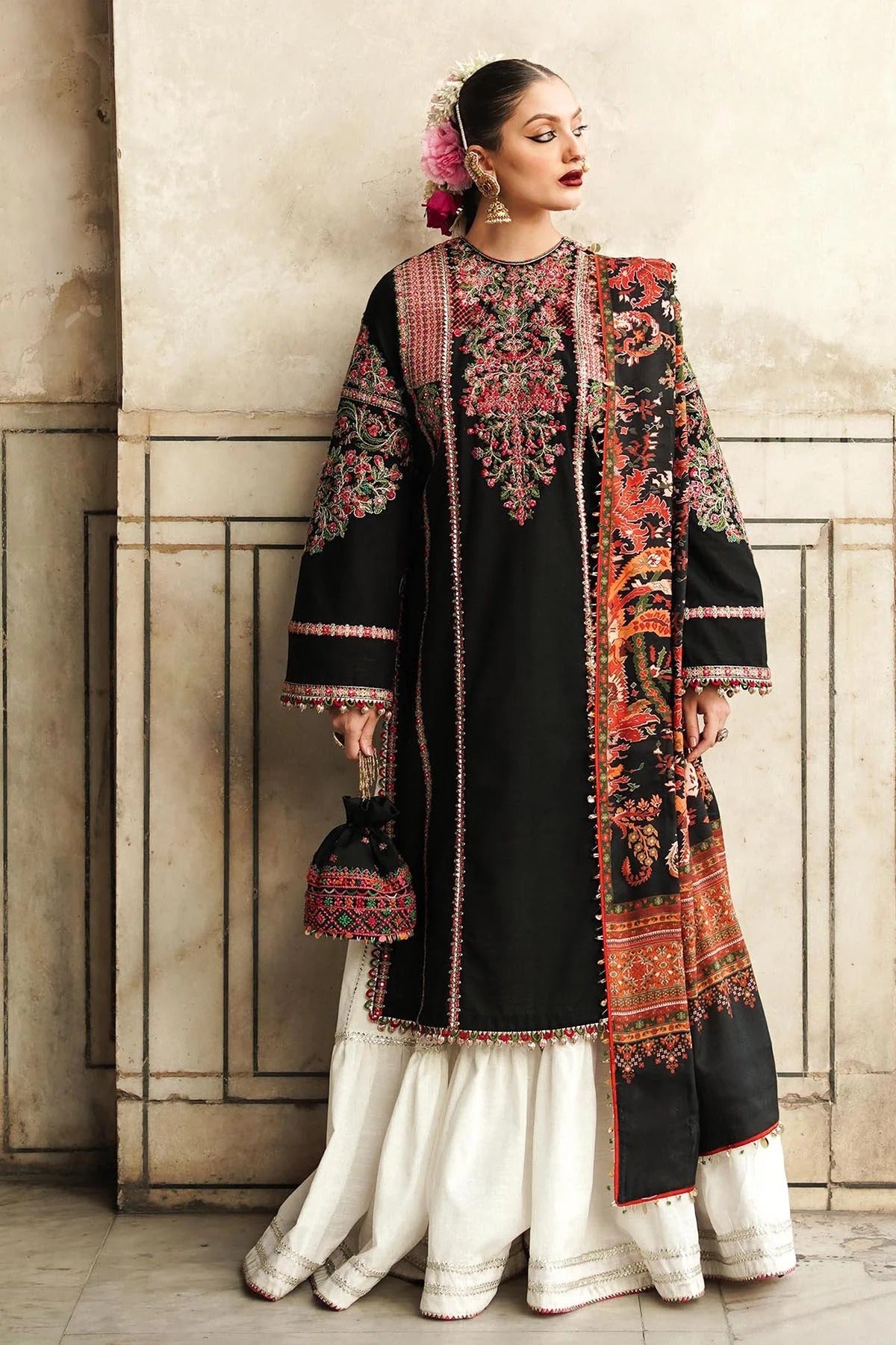 Embroidered Dhanak Unstitched 3PC Set | FS3055