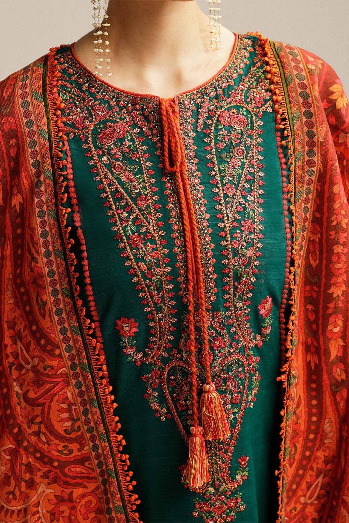 Embroidered Dhanak Unstitched 3PC Set | FS3056