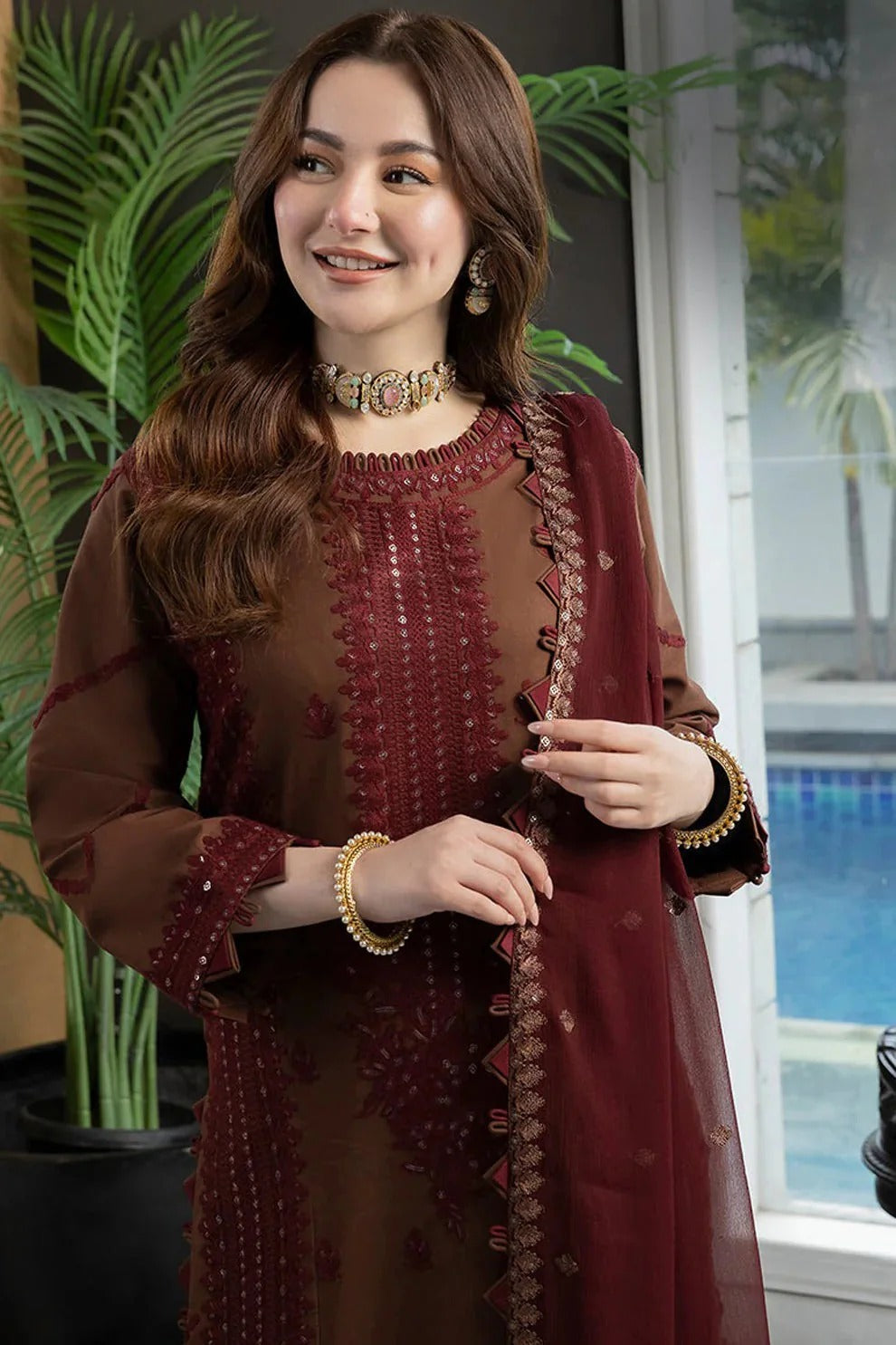 Embroidered Dhanak Unstitched 3PC Set | FS3049