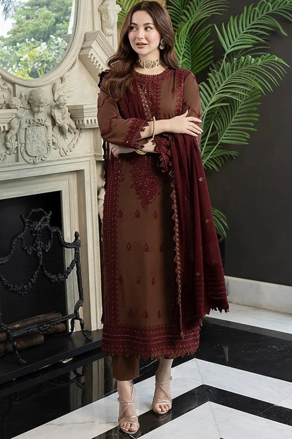 Embroidered Dhanak Unstitched 3PC Set | FS3049