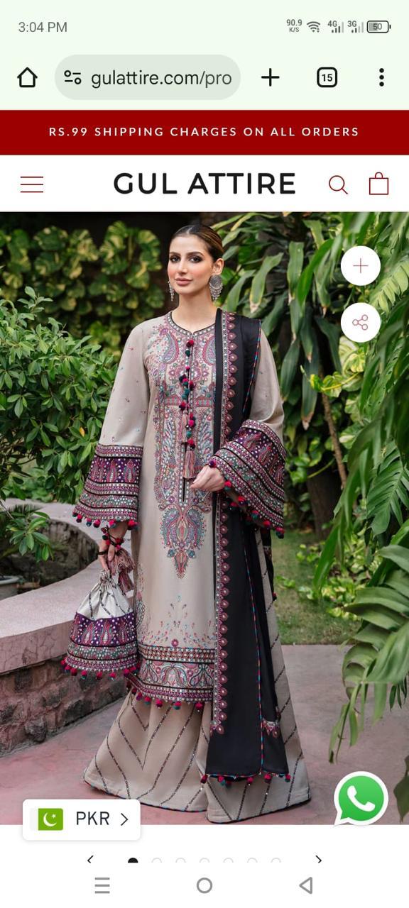 Embroidered Dhanak Unstitched 3PC Set | FS3053