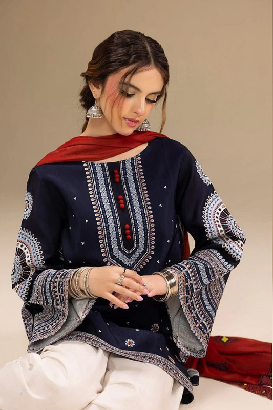 Embroidered Dhanak Unstitched 3PC Set | FS3071