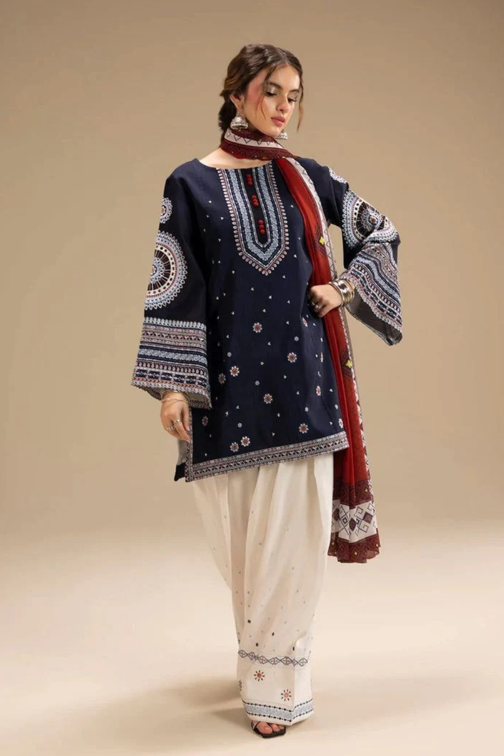 Embroidered Dhanak Unstitched 3PC Set | FS3071