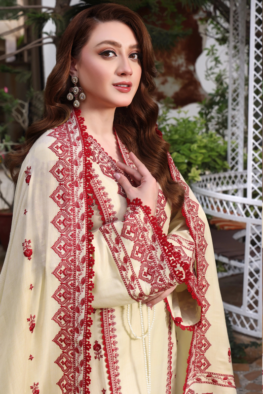 Embroidered Dhanak Unstitched 3PC Set | FS3070