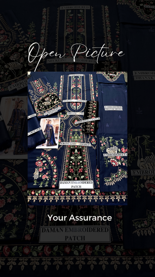 Embroidered Dhanak Unstitched 3PC Set | RJ6024