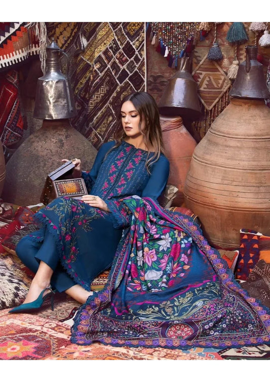 Embroidered Dhanak Unstitched 3PC Set | FS3030
