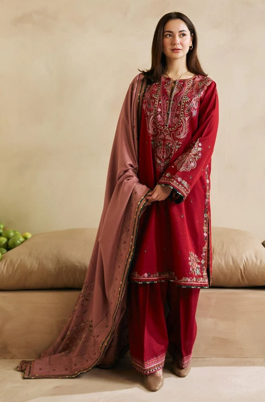 Embroidered Dhanak Unstitched 3PC Set | FS3035