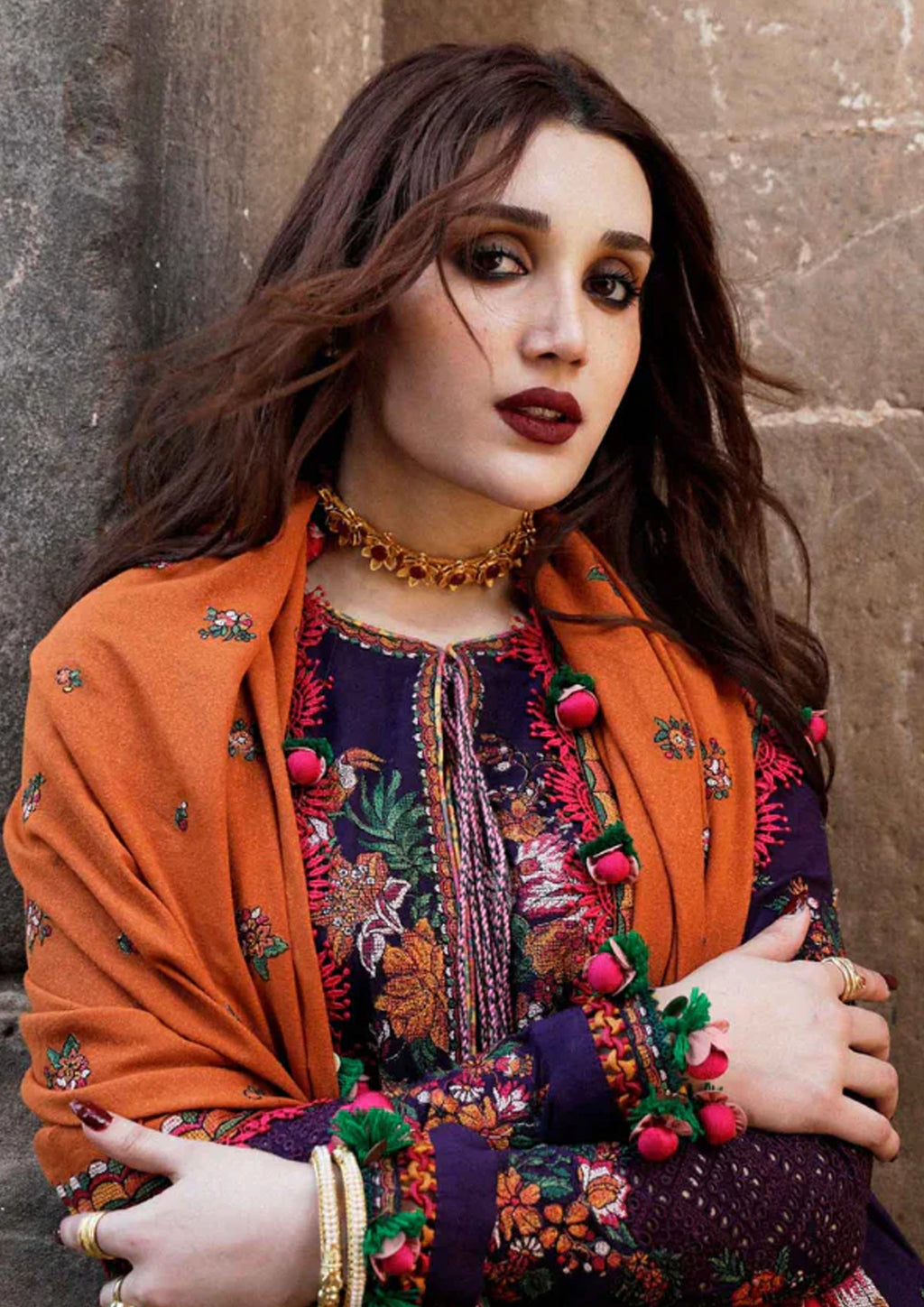 Embroidered Dhanak Unstitched 3PC Set | RJ6020