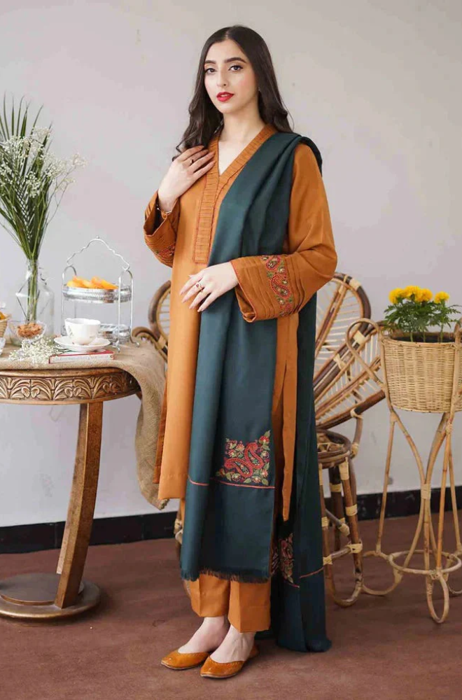 Embroidered Dhanak Unstitched 3PC Set | FS3021