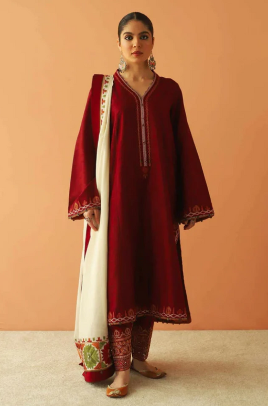 Embroidered Dhanak Unstitched 3PC Set | FS3044