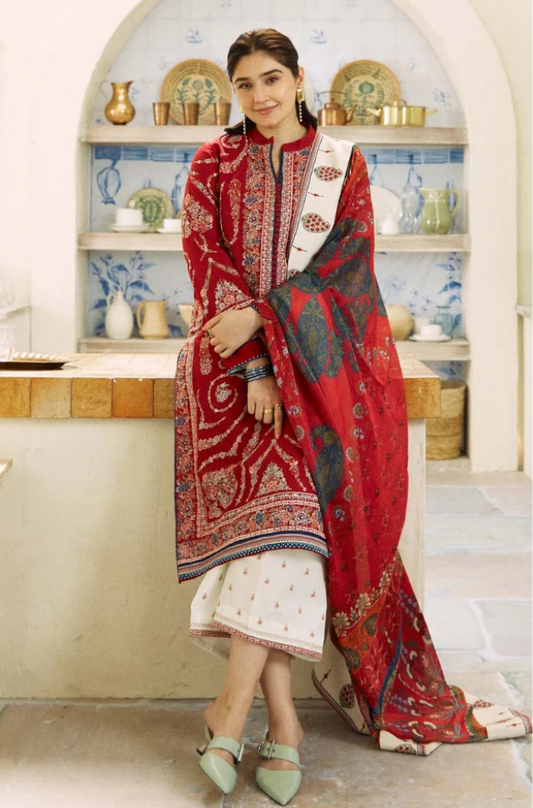 Embroidered Dhanak Unstitched 3PC Set |  FS3045