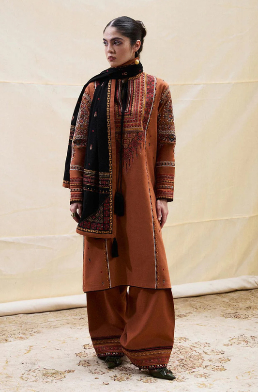 Embroidered Dhanak Unstitched 3PC Set | FS3113