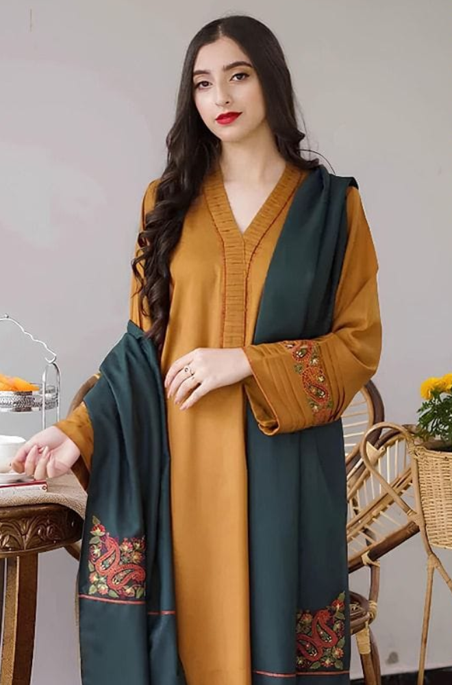 Embroidered Dhanak Unstitched 3PC Set | FS3021