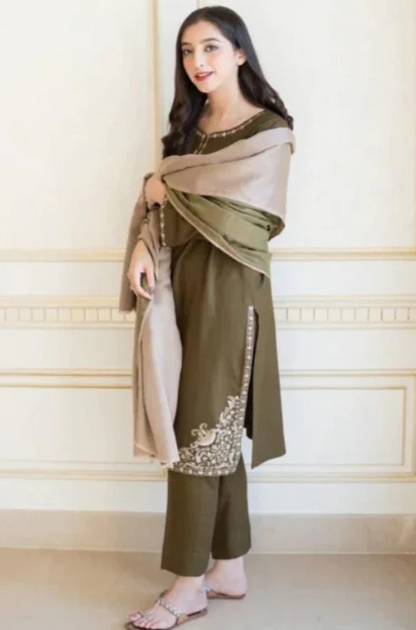 Embroidered Dhanak Unstitched 3PC Set | FS3019