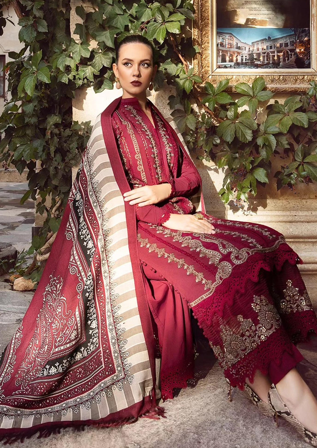 Embroidered Dhanak Unstitched 3PC Set | FS3025