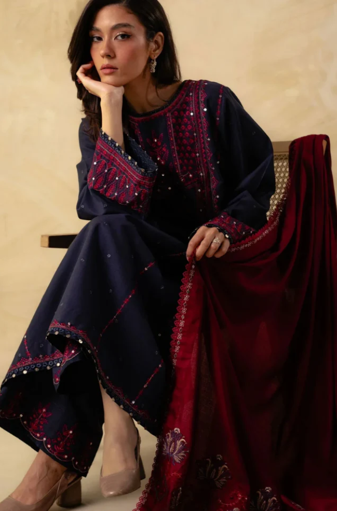 Embroidered Dhanak Unstitched 3PC Set | FS3039
