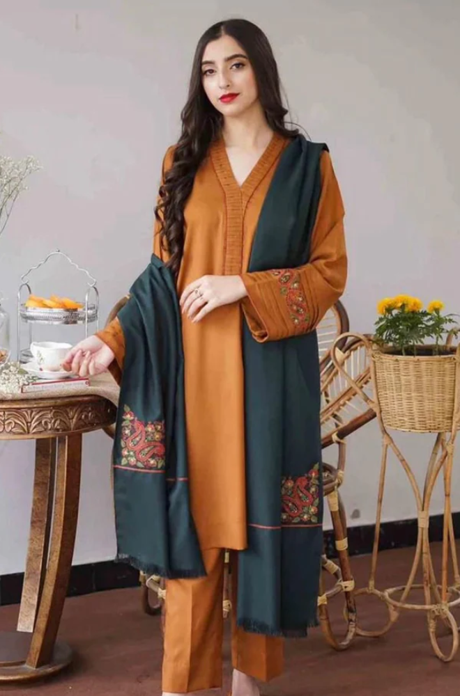 Embroidered Dhanak Unstitched 3PC Set | FS3021